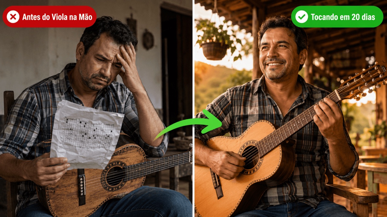 Antes e depois: de frustrado com a cifra a tocando viola em 20 dias
