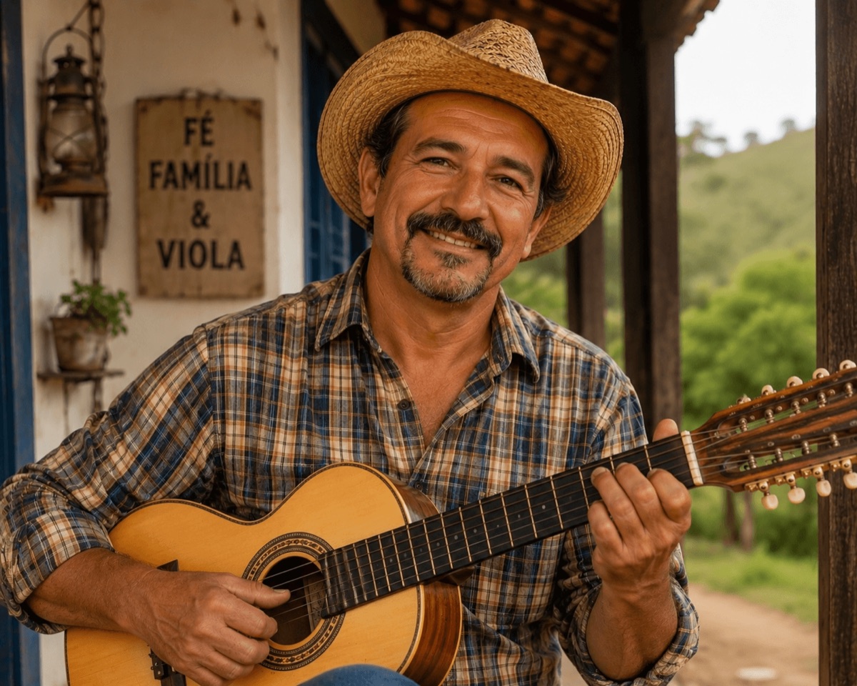Professor Zé Ribeiro na varanda com a viola